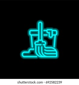 Cleaning blue glowing neon ui ux icon. Glowing sign logo vector
