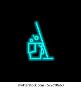 Cleaning blue glowing neon ui ux icon. Glowing sign logo vector