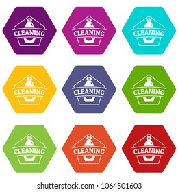 Cleaning bottle icons 9 set coloful isolated on white for web