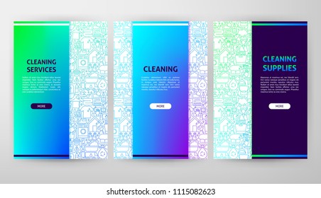 Cleaning Brochure Web Design. Vector Illustration of Outline Banner.