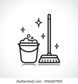 cleaning broom and bucket icon