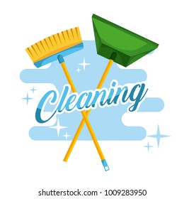 cleaning broom and dustpan color stroke background