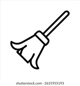 cleaning broom icon modern illustration art design black and white silhouette with bold outline 