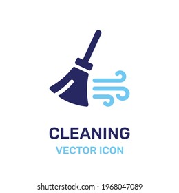 Cleaning with broom vector icon