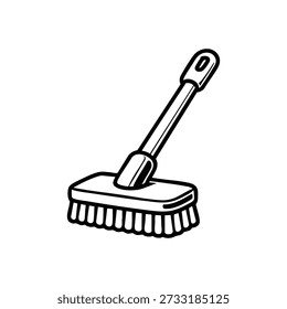 Cleaning brush black and white vector illustration household scrubbing tool icon for cleaning services and hygiene design