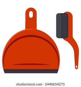 Cleaning brush and dustpan vector cartoon illustration isolated on a white background.