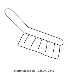 Cleaning brush with handle, doodle style flat vector outline for coloring book