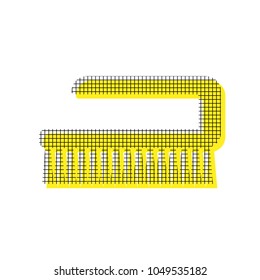 Cleaning brush hygiene tool sign. Vector. Yellow icon with square pattern duplicate at white background. Isolated.