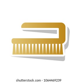 Cleaning brush hygiene tool sign. Vector. Golden gradient icon with white contour and rotated gray shadow at white background.
