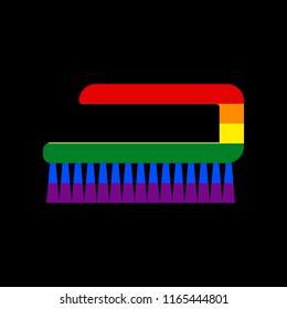 Cleaning brush hygiene tool sign. Vector. Icon with colors of LGBT flag at black background.