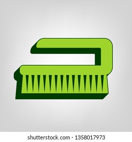Cleaning brush hygiene tool sign. Vector. Yellow green solid icon with dark green external body at light colored background.