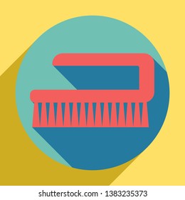 Cleaning brush hygiene tool sign. Sunset orange icon with llapis lazuli shadow inside medium aquamarine circle with different goldenrod shadow at royal yellow background.