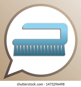 Cleaning brush hygiene tool sign. Bright cerulean icon in white speech balloon at pale taupe background. Illustration.