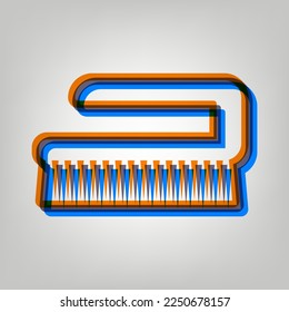 Cleaning brush hygiene tool sign. Stroked Icon in orange, azure and old lavender Colors at gray Background. Illustration.