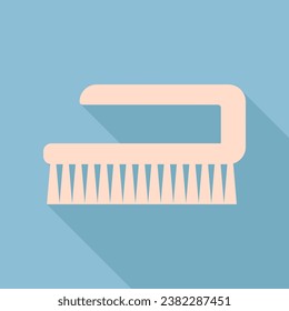 Cleaning brush hygiene tool sign. Unbleached silk Icon with very long shadow at dark sky blue background. Illustration.