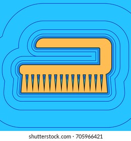 Cleaning brush hygiene tool sign. Vector. Sand color icon with black contour and equidistant blue contours like field at sky blue background. Like waves on map - island in ocean or sea.