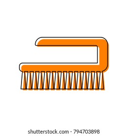 Cleaning brush hygiene tool sign. Vector. Black line icon with shifted flat orange filled icon on white background. Isolated.