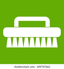 Cleaning brush icon white isolated on green background. Vector illustration