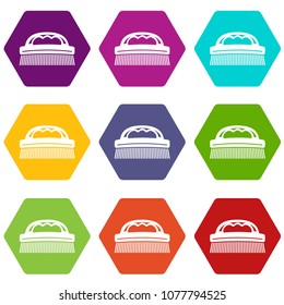 Cleaning brush icons 9 set coloful isolated on white for web