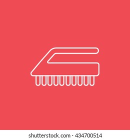 Cleaning Brush Line Icon On Red Background