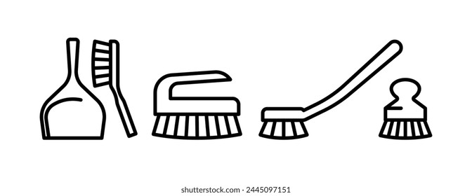 Cepillo de limpieza, conjunto de iconos de línea. Ilustración lineal minimalista, trazo editable