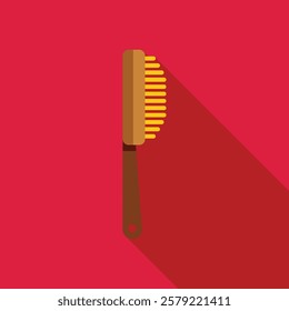 Cleaning brush with long shadow on red background, cleaning equipment for housework