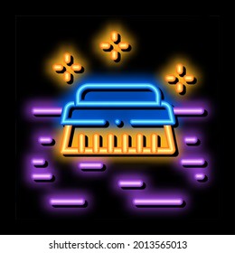 cleaning brush neon light sign vector. Glowing bright icon cleaning brush sign. transparent symbol illustration