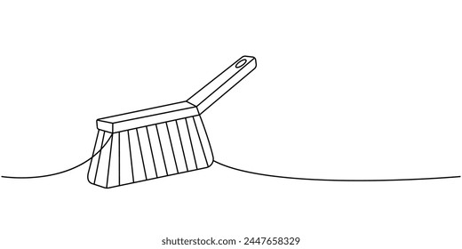 Cleaning brush one line continuous drawing. Cleaning service tools continuous one line illustration. Vector linear illustration.