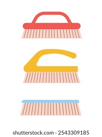 Cleaning brush set. Simple colored brushes. Isolated flat illustration in clip art style