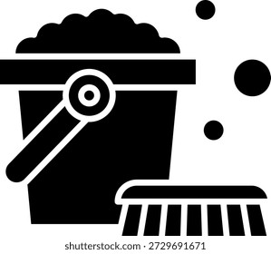 Cleaning Bucket and Brush Icon