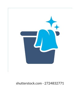 Ícone de balde de limpeza vetor plano azul desenho pano pano símbolo casa higiene lavar sanitário doméstico elemento gráfico sinal