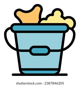 Cleaning bucket icon outline vector. Clean sponge. Home brush color flat