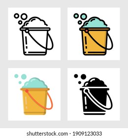 cleaning bucket icon vector design in filled, thin line, outline and flat style.