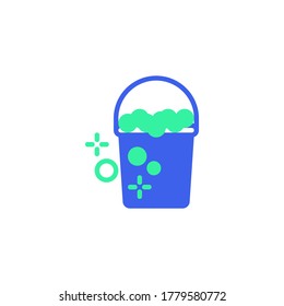 Cleaning bucket icon vector, filled flat sign, Bucket with foam bicolor pictogram, green and blue colors. Disinfection and cleaning symbol, logo illustration
