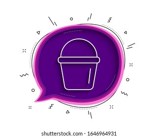 Icono de la línea del cubo de limpieza. Burbuja de chat con sombra. Señal de lavado de equipo de limpieza. Icono de cubo de línea delgada. Vector