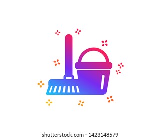 Cleaning bucket with mop icon. Washing Housekeeping equipment sign. Dynamic shapes. Gradient design bucket with mop icon. Classic style. Vector