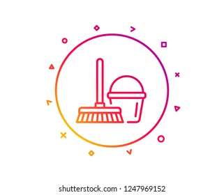 Cleaning bucket with mop line icon. Washing Housekeeping equipment sign. Gradient pattern line button. Bucket with mop icon design. Geometric shapes. Vector