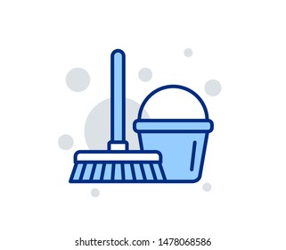 Cleaning bucket with mop line icon. Washing Housekeeping equipment sign. Linear design sign. Colorful bucket with mop icon. Vector