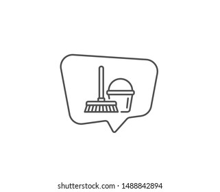 Cleaning bucket with mop line icon. Chat bubble design. Washing Housekeeping equipment sign. Outline concept. Thin line bucket with mop icon. Vector