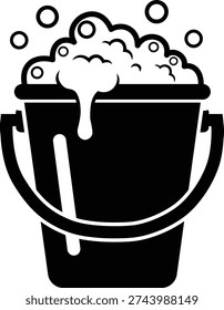 Cleaning bucket with soap foam bubbles, washing, hygiene, chores, domestic