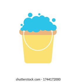 Cleaning Bucket With Soapy Water Icon Over White Background, Flat Style, Vector Illustration