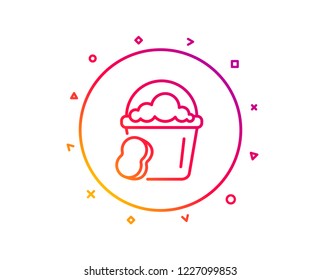 Cleaning bucket with sponge line icon. Washing Housekeeping equipment sign. Gradient pattern line button. Sponge icon design. Geometric shapes. Vector
