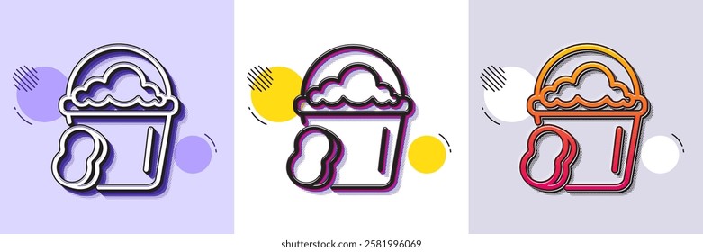 Cleaning bucket with sponge line icon. Halftone dotted pattern. Gradient icon with grain shadow. Washing Housekeeping equipment sign. Line sponge icon. Various designs. Vector