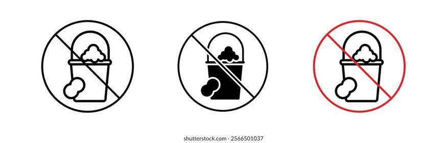 Cleaning bucket with sponge signs flat and linear vector illustration on white background.