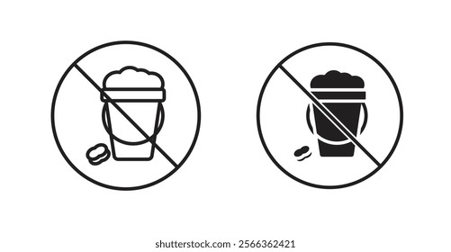 Cleaning bucket with sponge signs in line stroke and flat versions