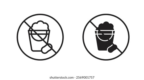 Cleaning bucket with sponge signs set vector graphics designs