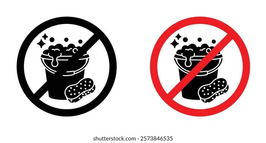 Cleaning bucket with sponge signs vector set