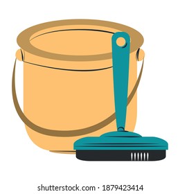 cleaning, bucket and squeegee supplies tools equipment vector illustration
