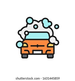 Cleaning car flat color line icon. Isolated on white background