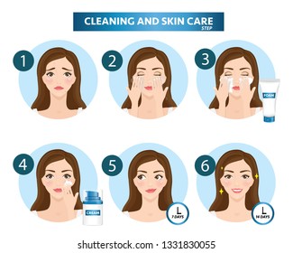 cleaning and care face step vector illustration